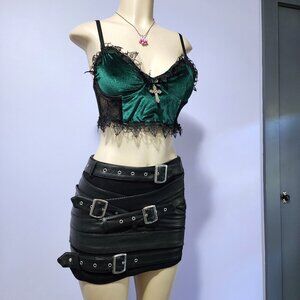 Dolls Kill Widow Morphine Eyes Green Velvet Underwire Bra With Gothic Lace Small